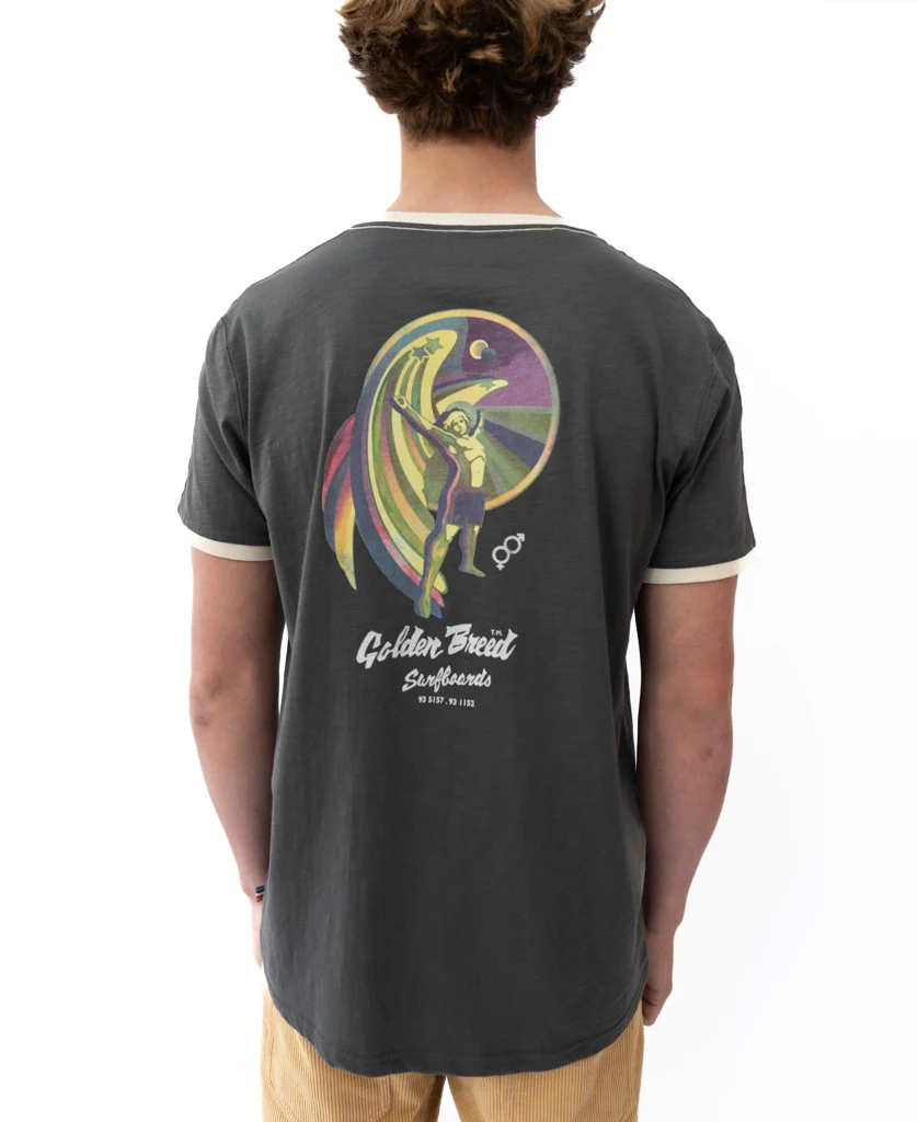 Flying Man Ringer Tee | Wash Black - Image 4