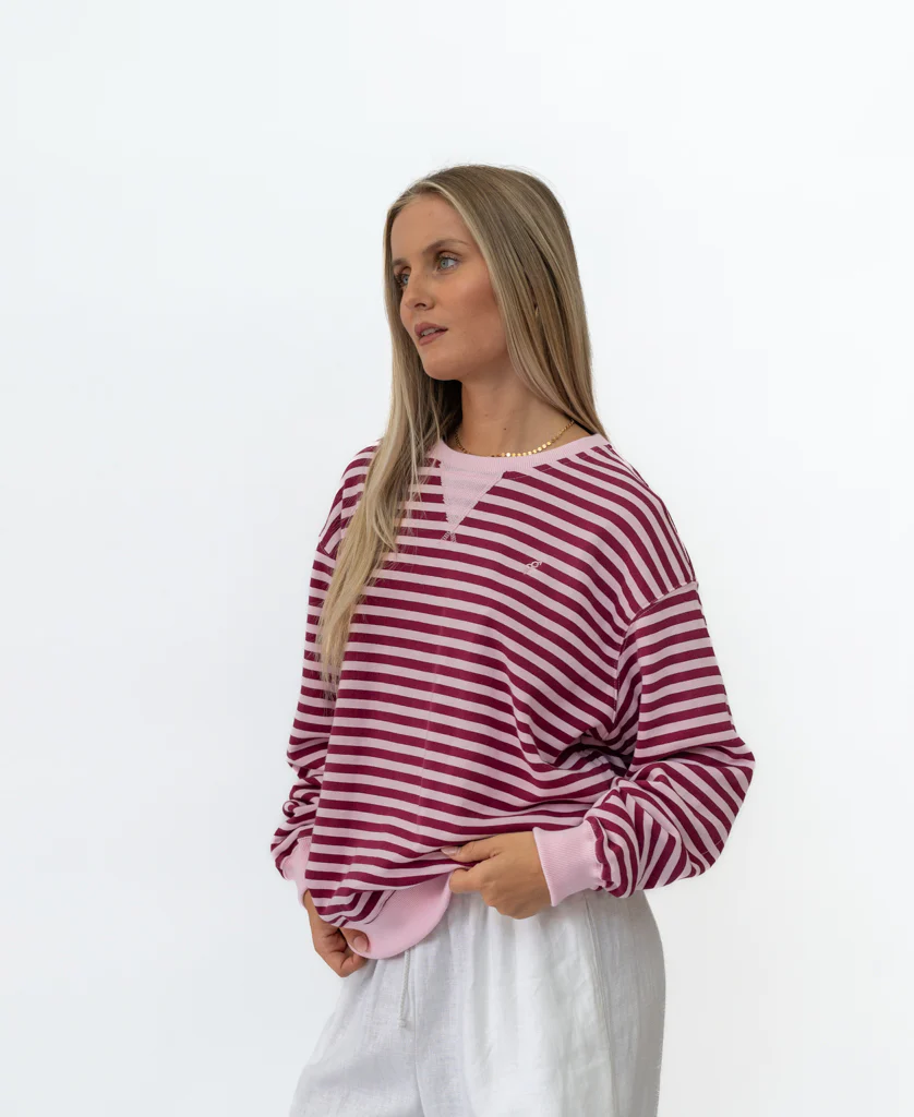 Ralph Stripe Ringer Crew | Baby Pink / Plum - Image 5
